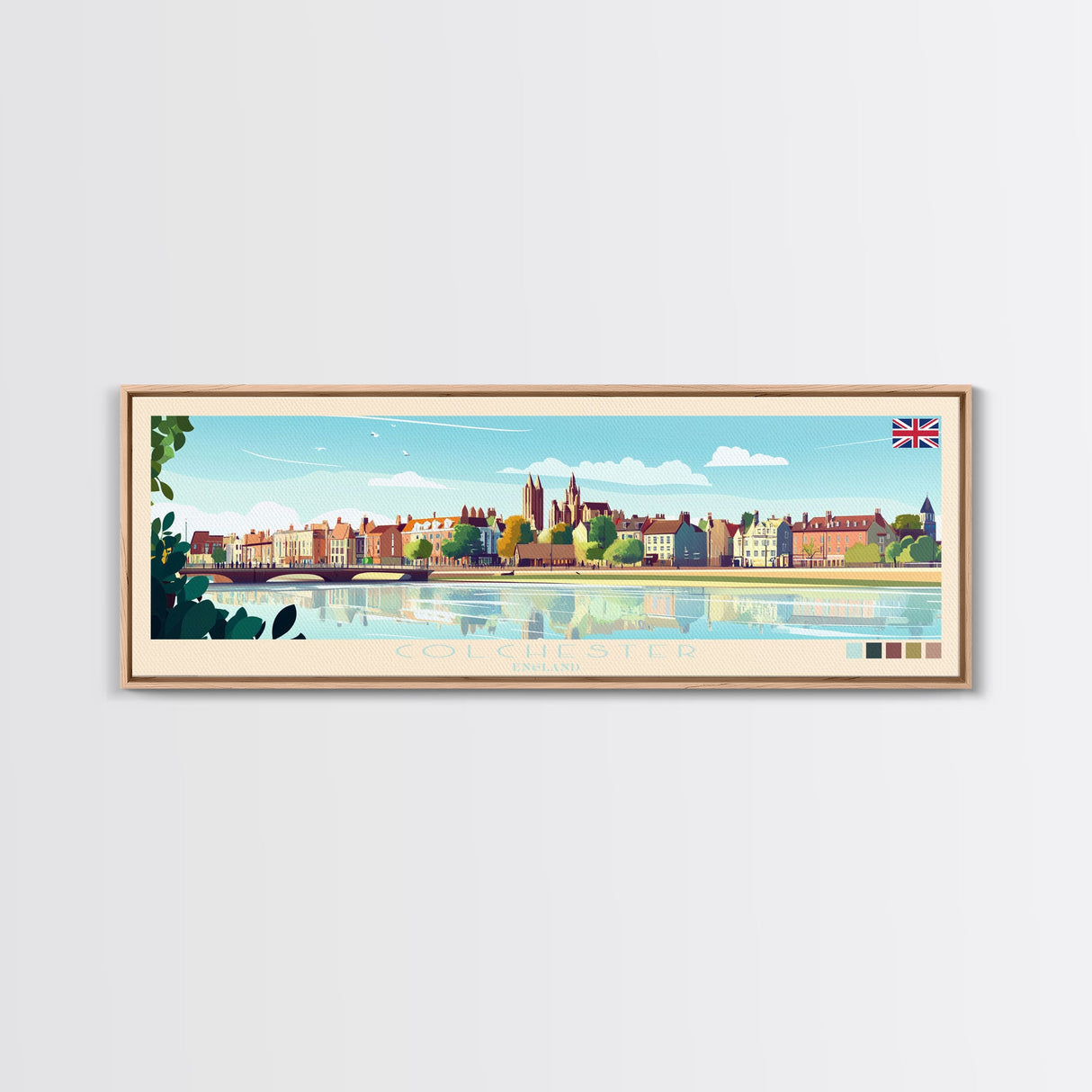 Colchester, England Travel Poster Panoramic Canvas Print, Colchester, England Painting, England Art, Colchester Travel Art, Guest Room Painting