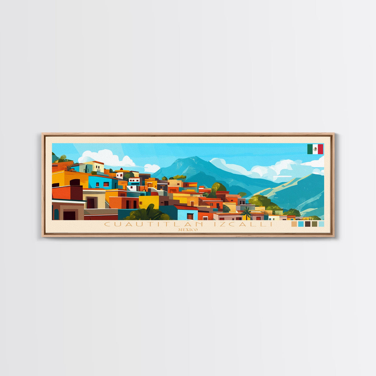 Cuautitlan Izcalli, Mexico Panoramic Travel Poster Canvas Print, Cuautitlan Izcalli, Mexico Painting, Mexico Art, Cuautitlan Izcalli Panoramic Travel Art, Travel Painting