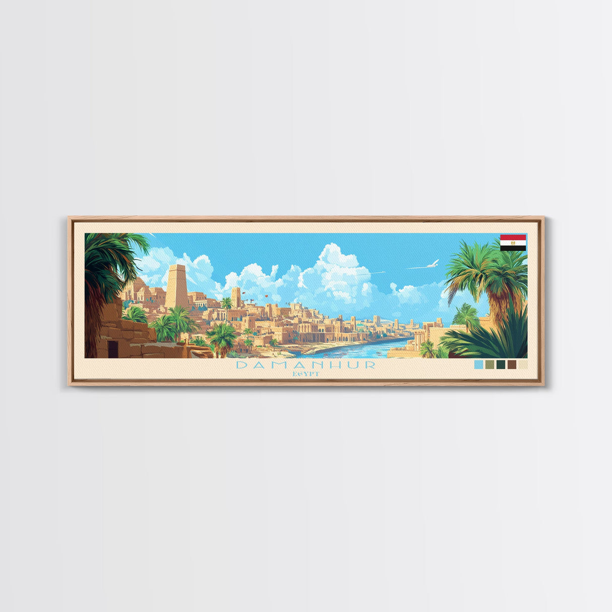 Damanhur, Egypt Panoramic Travel Poster Canvas Print, Damanhur, Egypt Painting, Egypt Art, Damanhur Travel Art, Guest Room Painting