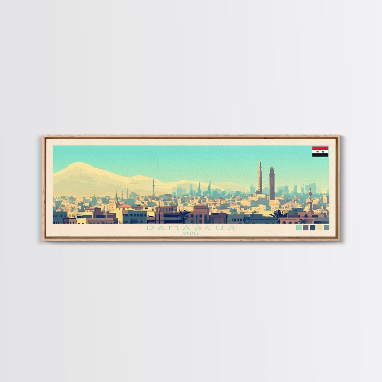 Panoramic Travel Poster Damascus, Syria Canvas Print, Damascus, Syria Painting, Syria Art, Damascus Travel Art, Guest Room Painting