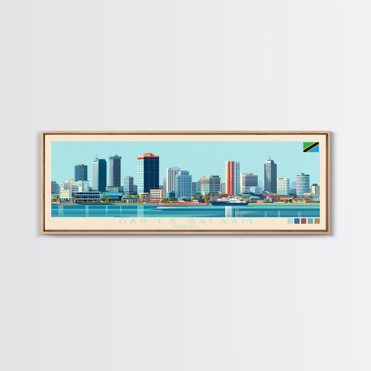 Dar es Salaam, Tanzania Panoramic Travel Poster Canvas Print, Dar es Salaam, Tanzania Painting, Tanzania Art, Dar es Salaam Travel Art, Living Room Painting