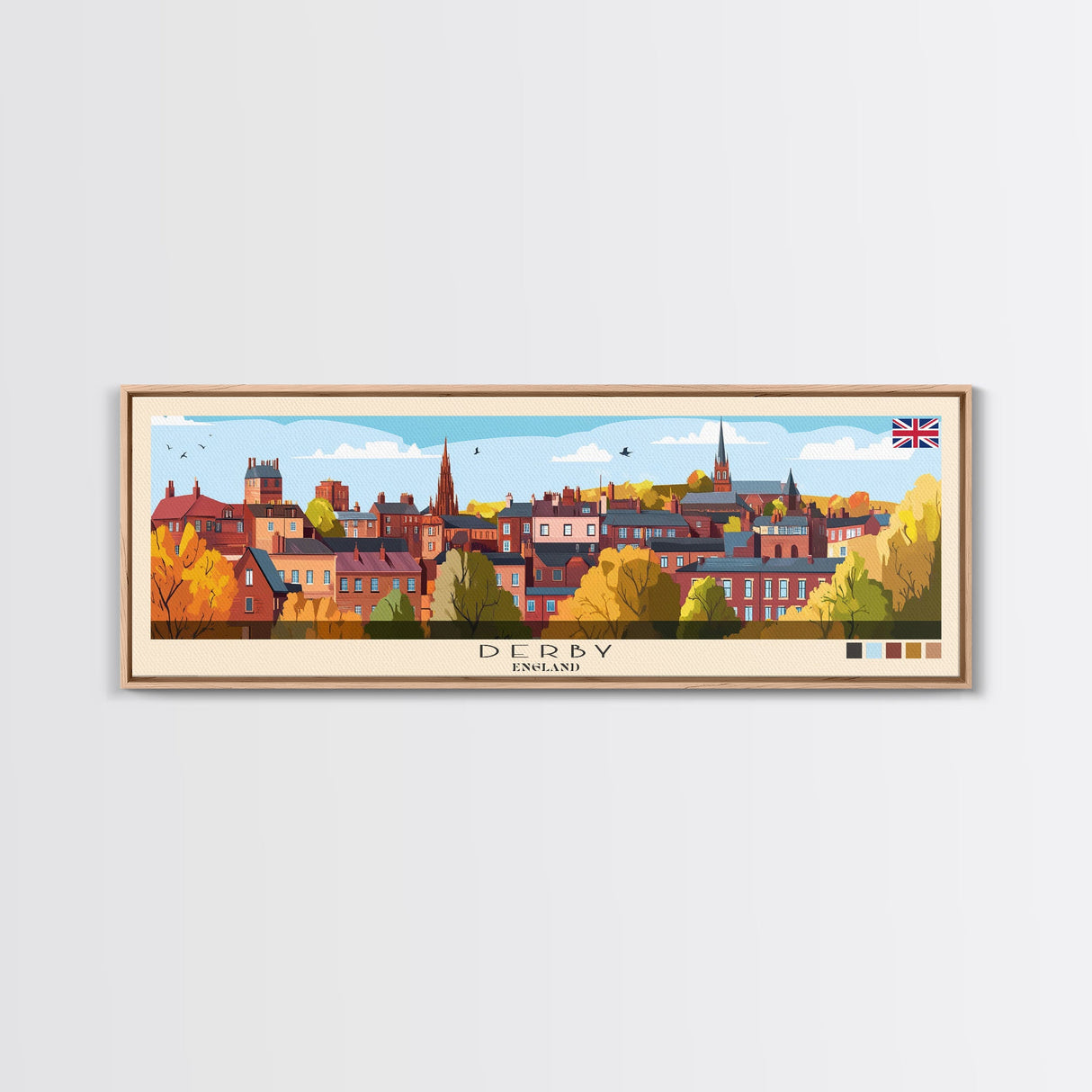 Derby, England Panoramic Travel Poster Canvas Print, Derby, England Painting, England Art, Derby Travel Art, Guest Room Painting