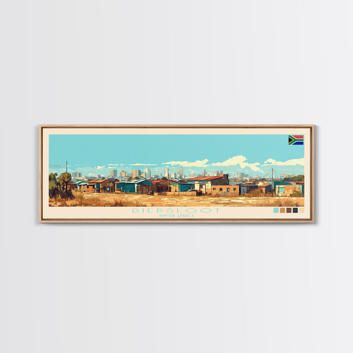 Diepsloot, South Africa Panoramic Travel Poster Canvas Print, Diepsloot, South Africa Painting, South Africa Art, Diepsloot Travel Art, Living Room Painting