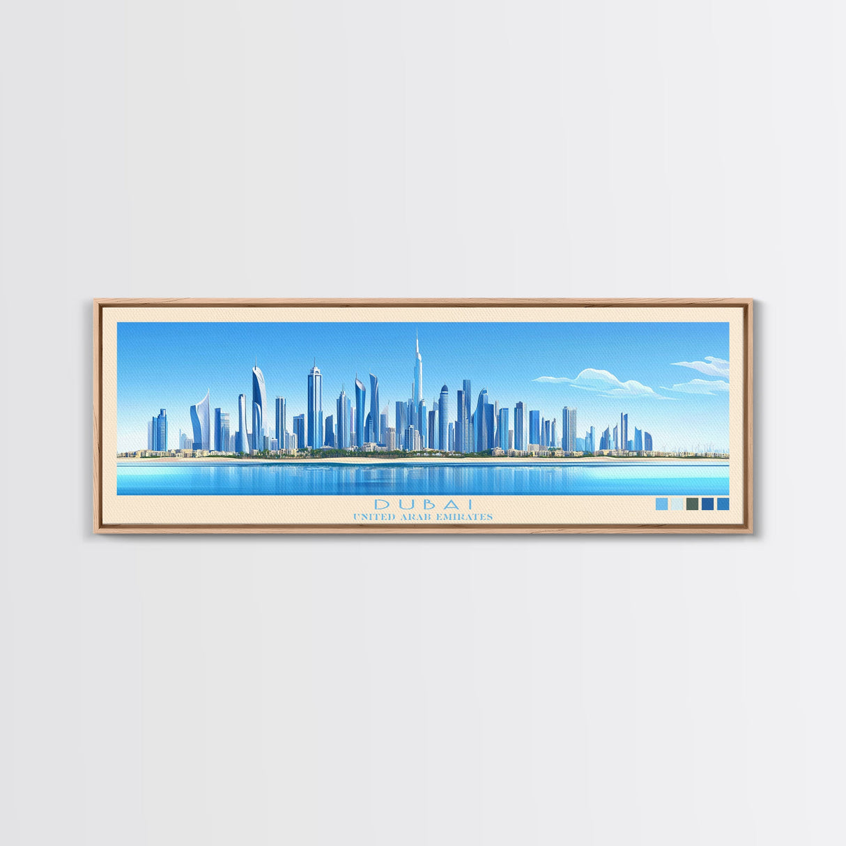 Dubai, United Arab Emirates Panoramic Travel Poster Canvas Print, Dubai, United Arab Emirates Painting, United Arab Emirates Art, Dubai Travel Art, Living Room Painting