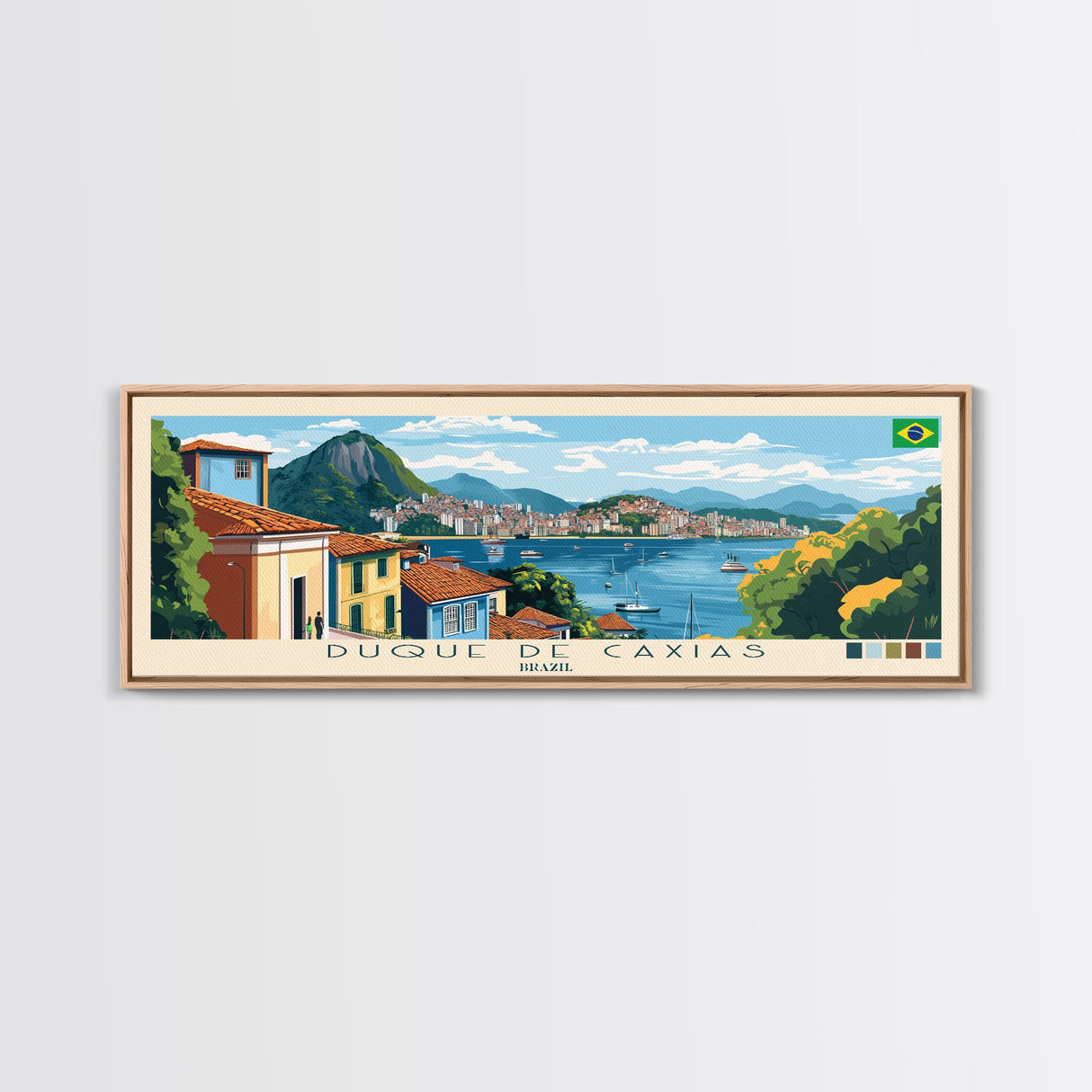 Panoramic Travel Poster Duque de Caxias, Brazil Canvas Print, Duque de Caxias, Brazil Painting, Brazil Art, Duque de Caxias Travel Art, Guest Room Painting