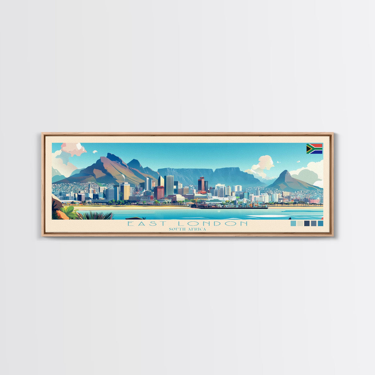 East London, South Africa Travel Poster Panoramic Canvas Print, East London, South Africa Painting, South Africa Art, East London Travel Art, Guest Room Painting