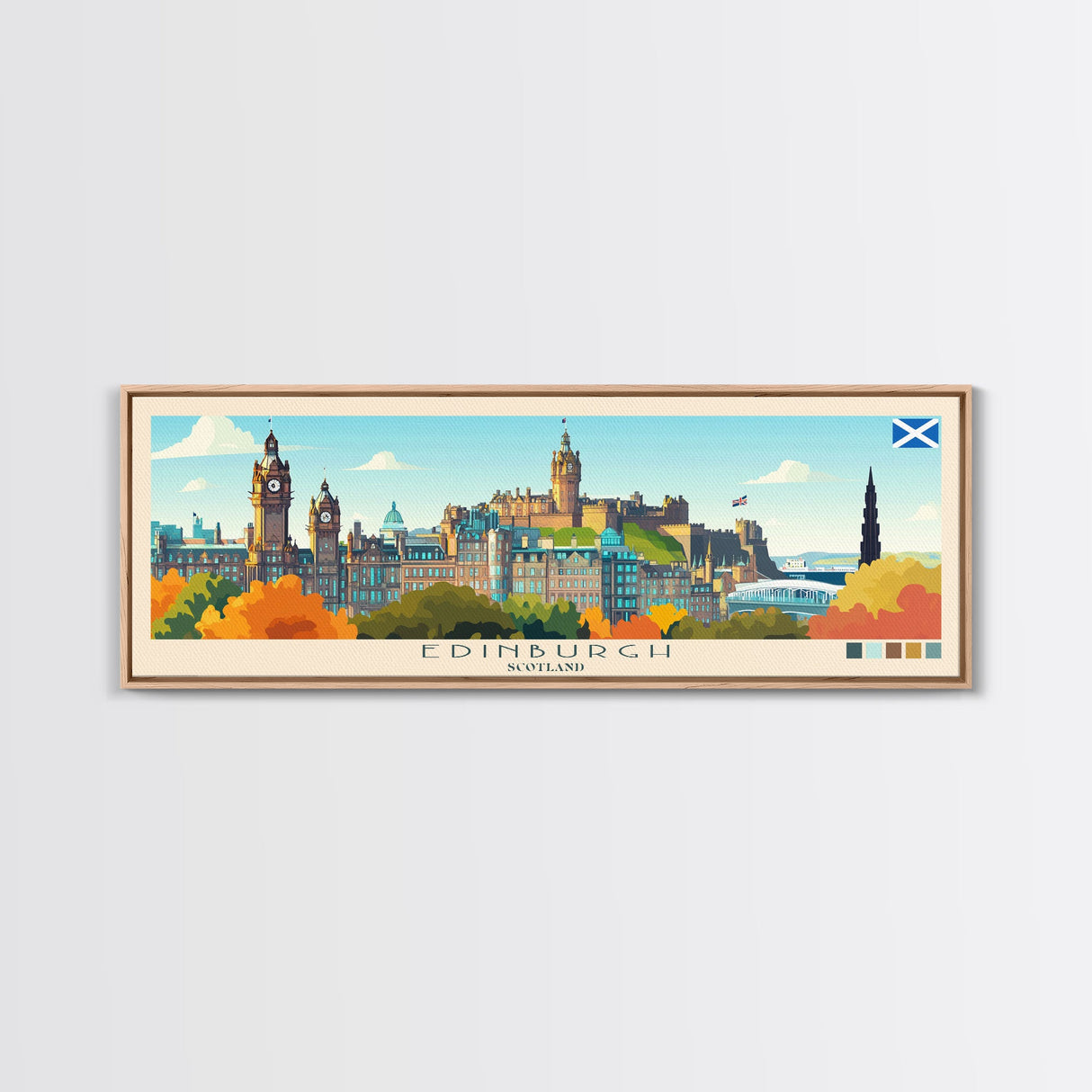 Edinburgh, Scotland Panoramic Travel Poster Canvas Print, Edinburgh, Scotland Painting, Scotland Art, Edinburgh Travel Art, Guest Room Painting