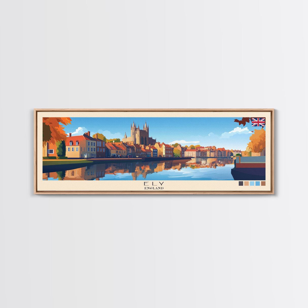 Ely, England Travel Poster Panoramic Canvas Print, Ely, England Painting, England Art, Ely Travel Art, Guest Room Painting