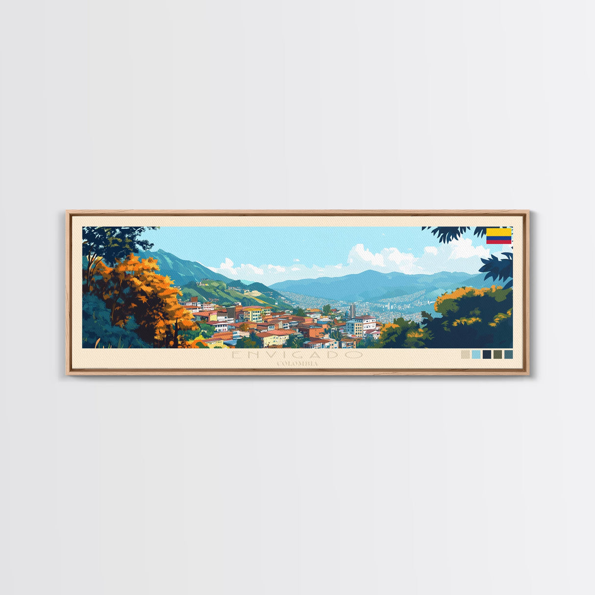 Envigado, Colombia Panoramic Travel Poster Canvas Print, Envigado, Colombia Painting, Colombia Art, Envigado Panoramic Travel Art, Travel Painting