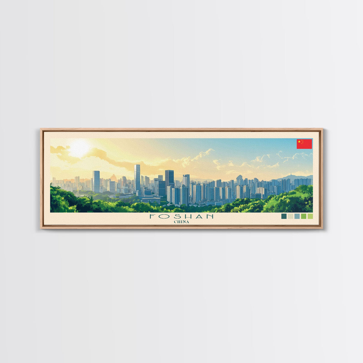 Foshan, China Panoramic Travel Poster Canvas Print, Foshan, China Painting, China Art, Foshan Panoramic Travel Art, Travel Painting