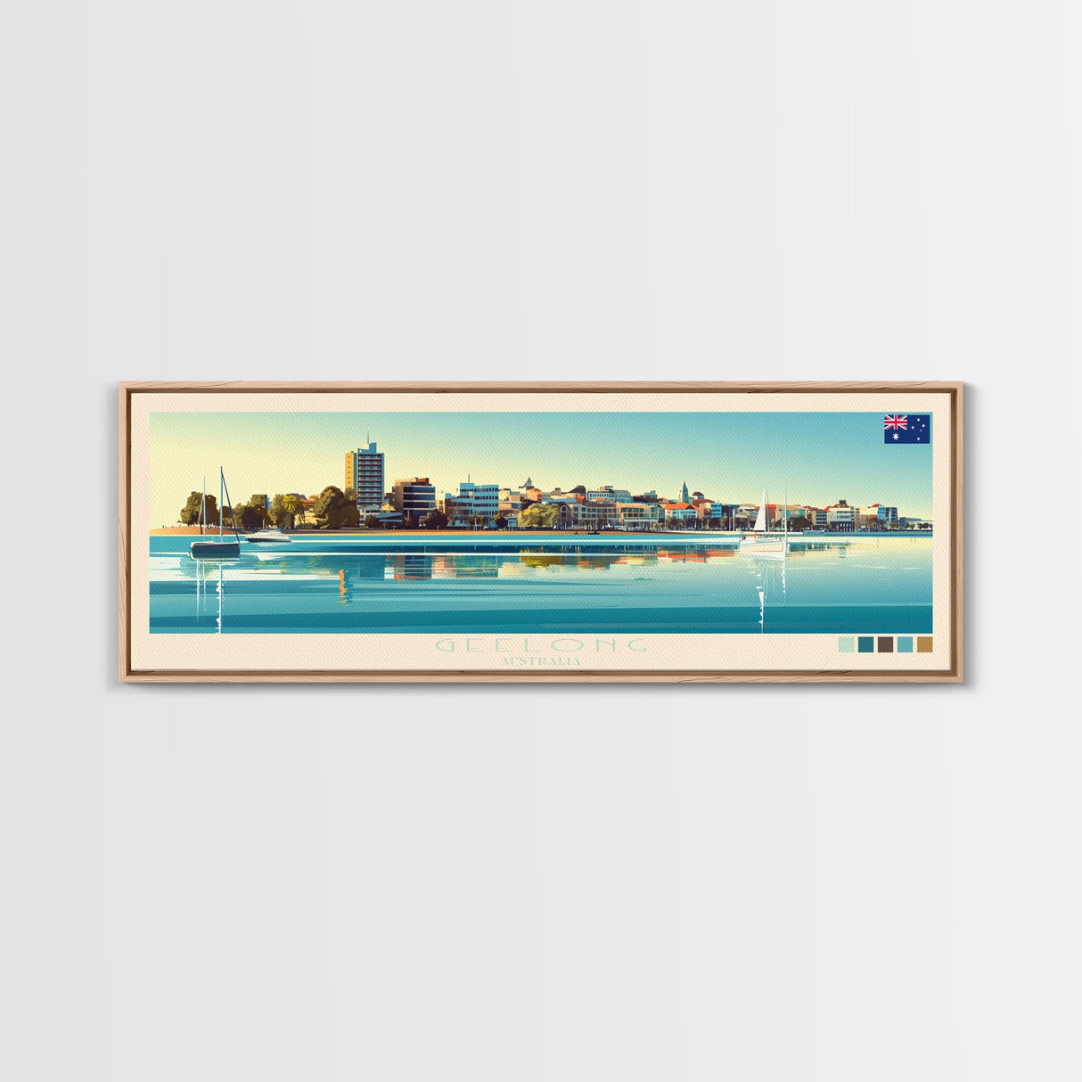 Geelong, Australia Travel Poster Panoramic Canvas Print, Geelong, Australia Painting, Australia Art, Geelong Travel Art, Guest Room Painting