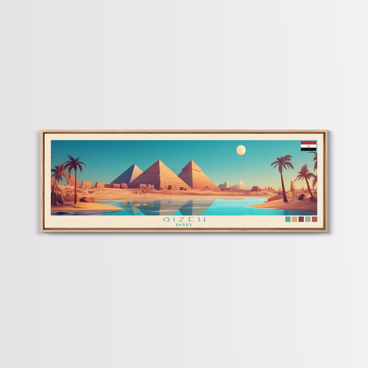 Gizeh, Egypt Panoramic Travel Poster Canvas Print, Gizeh, Egypt Painting, Egypt Art, Gizeh Panoramic Travel Art, Travel Painting