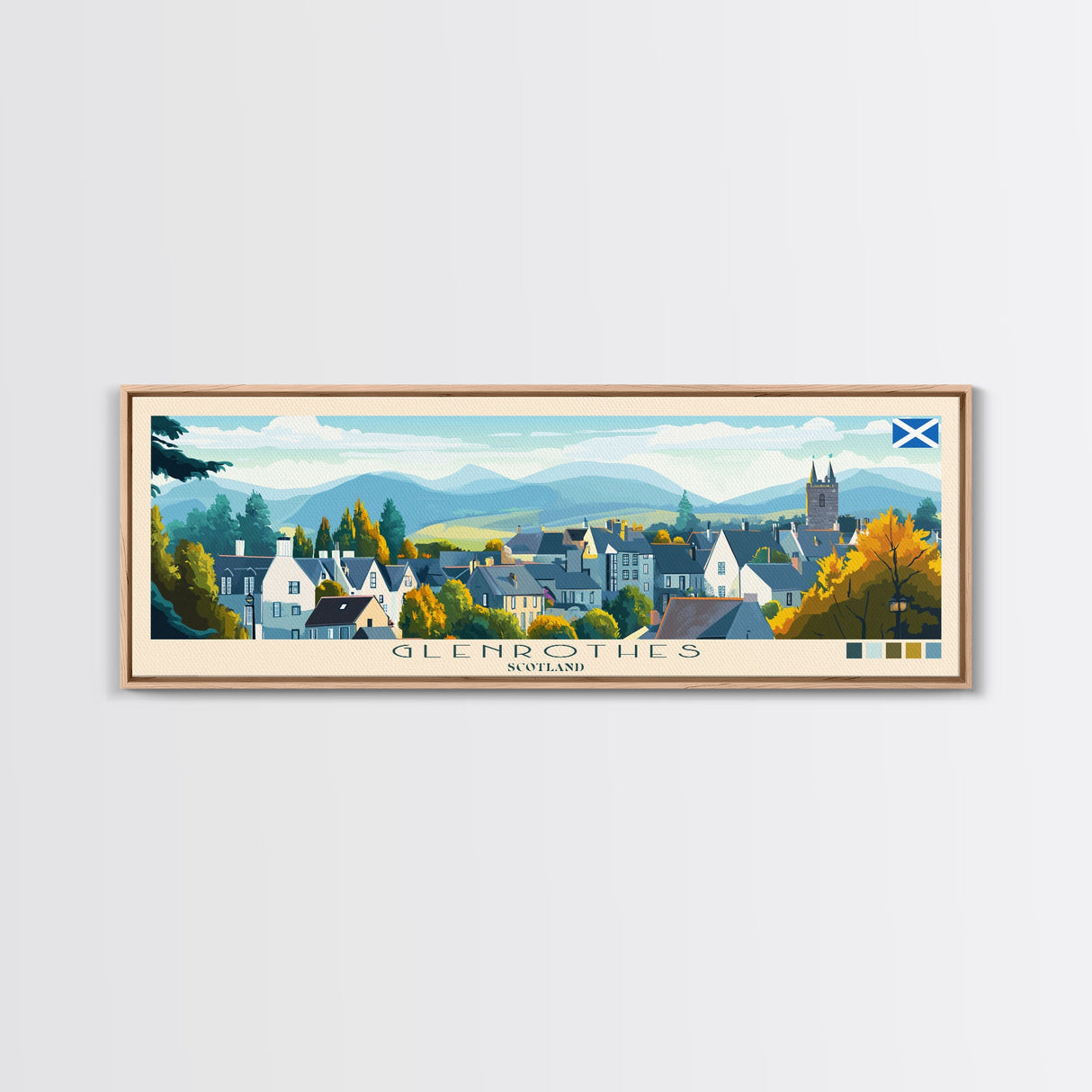 Panoramic Travel Poster Glenrothes, Scotland Canvas Print, Glenrothes, Scotland Painting, Scotland Art, Glenrothes Travel Art, Guest Room Painting