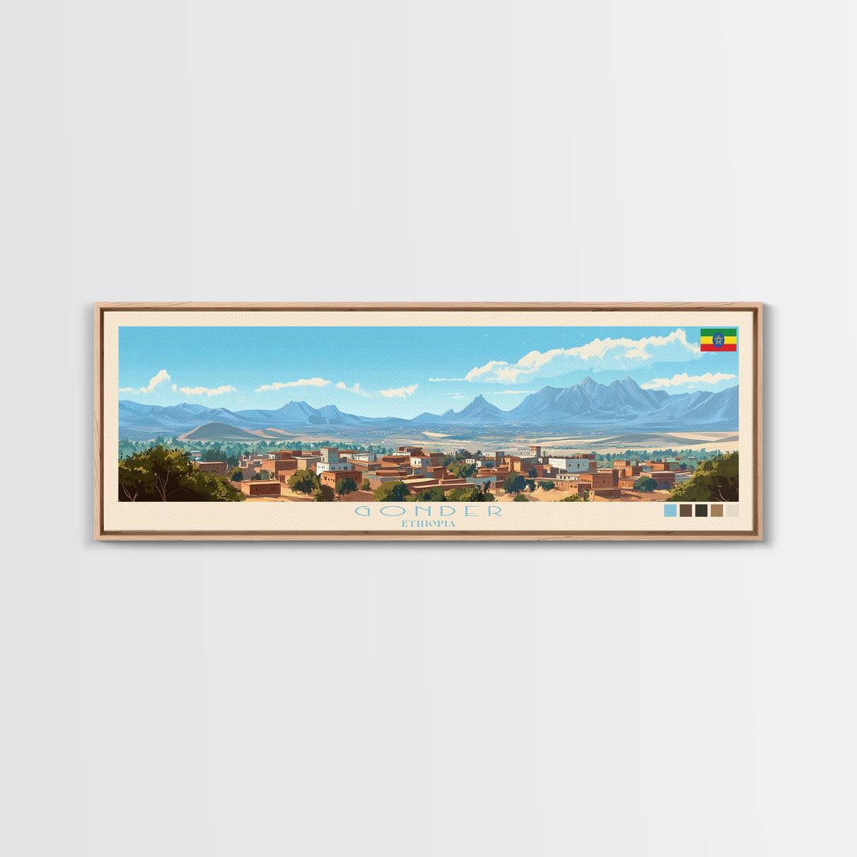 Gonder, Ethiopia Panoramic Travel Poster Canvas Print, Gonder, Ethiopia Painting, Ethiopia Art, Gonder Panoramic Travel Art, Travel Painting