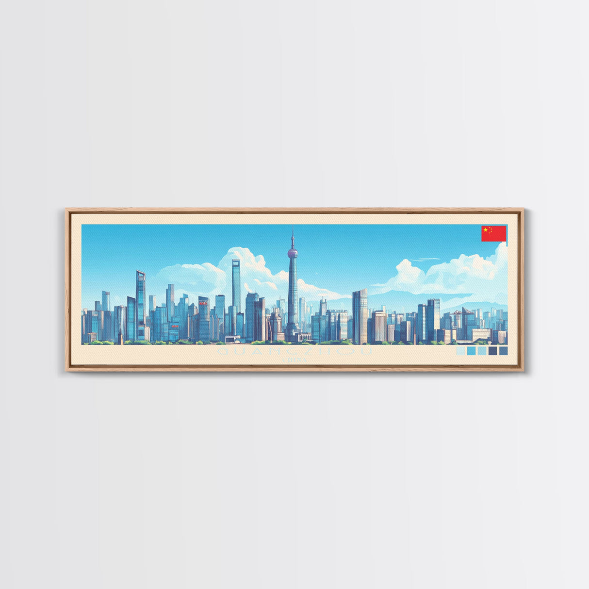 Guangzhou, China Panoramic Travel Poster Canvas Print, Guangzhou, China Painting, China Art, Guangzhou Travel Art, Guest Room Painting