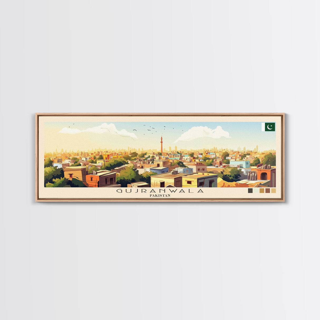 Gujranwala, Pakistan Travel Poster Panoramic Canvas Print, Gujranwala, Pakistan Painting, Pakistan Art, Gujranwala Travel Art, Guest Room Painting