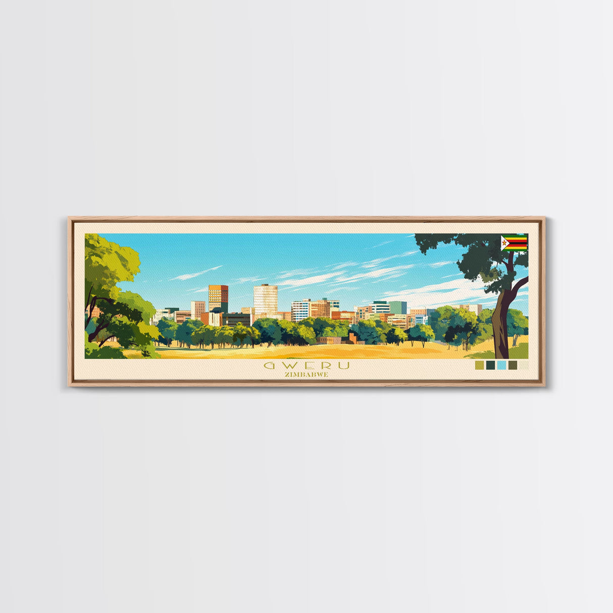 Gweru, Zimbabwe Panoramic Travel Poster Canvas Print, Gweru, Zimbabwe Painting, Zimbabwe Art, Gweru Panoramic Travel Art, Travel Painting