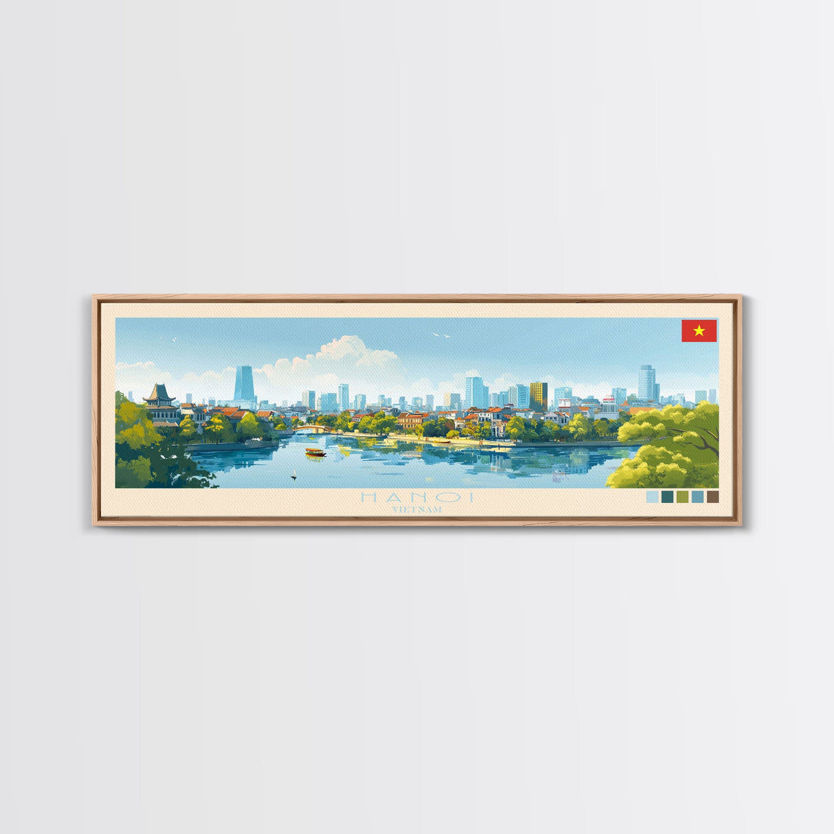 Hanoi, Vietnam Panoramic Travel Poster Canvas Print, Hanoi, Vietnam Painting, Vietnam Art, Hanoi Travel Art, Guest Room Painting