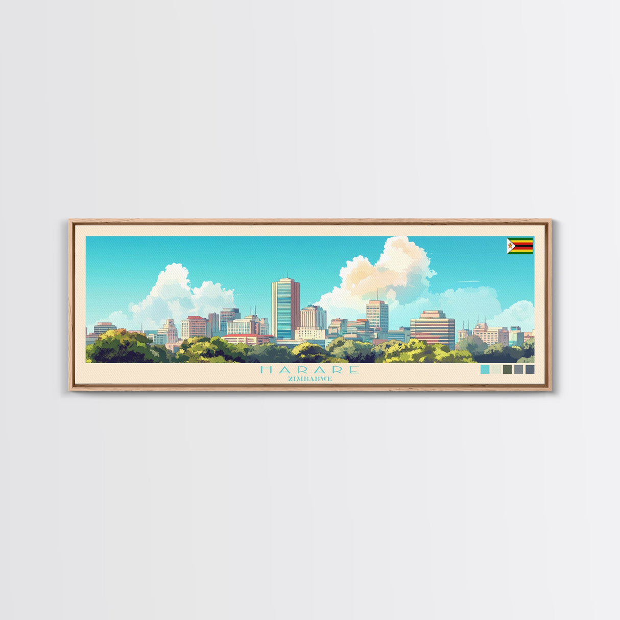 Harare, Zimbabwe Panoramic Travel Poster Canvas Print, Harare, Zimbabwe Painting, Zimbabwe Art, Harare Travel Art, Living Room Painting