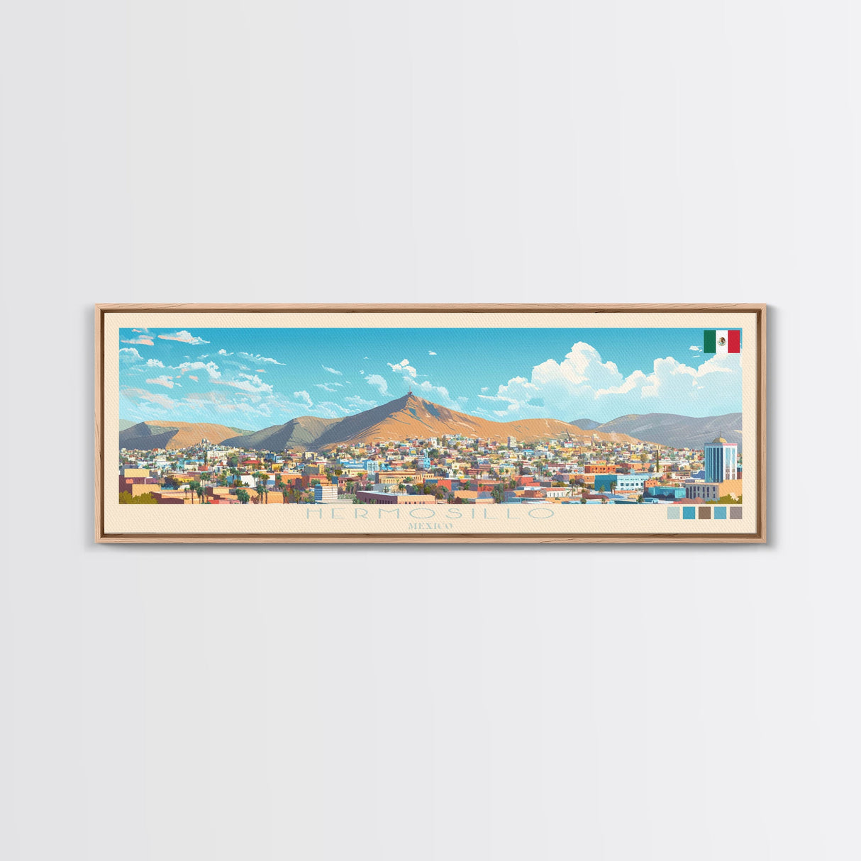 Hermosillo, Mexico Travel Poster Panoramic Canvas Print, Hermosillo, Mexico Painting, Mexico Art, Hermosillo Travel Art, Guest Room Painting