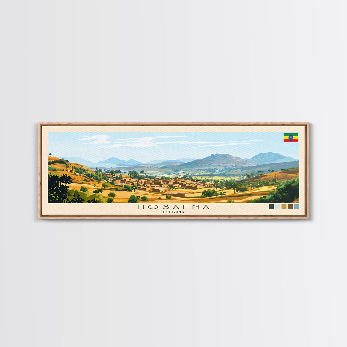 Hosaena, Ethiopia Panoramic Travel Poster Canvas Print, Hosaena, Ethiopia Painting, Ethiopia Art, Hosaena Panoramic Travel Art, Travel Painting