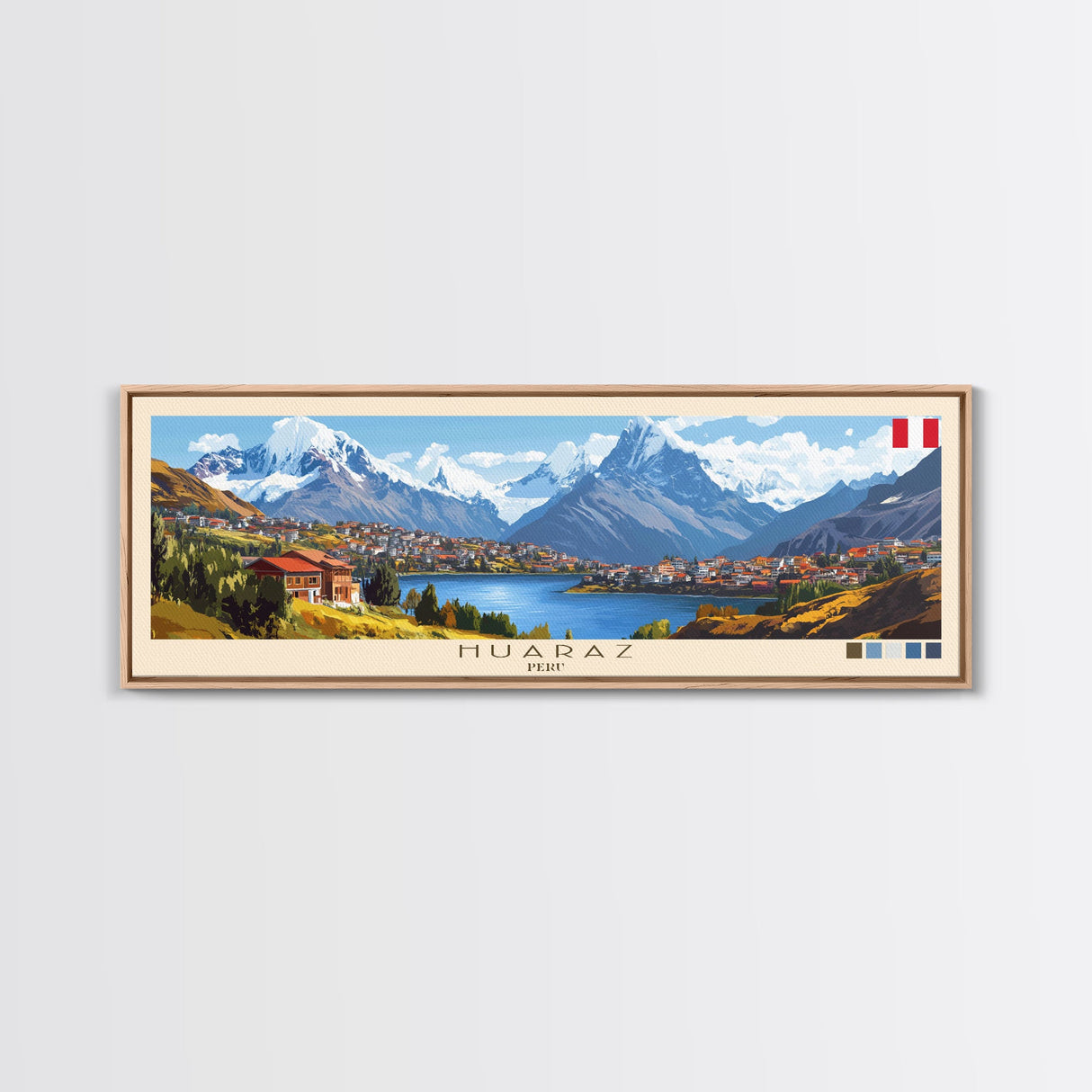 Huaraz, Peru Panoramic Travel Poster Canvas Print, Huaraz, Peru Painting, Peru Art, Huaraz Panoramic Travel Art, Travel Painting