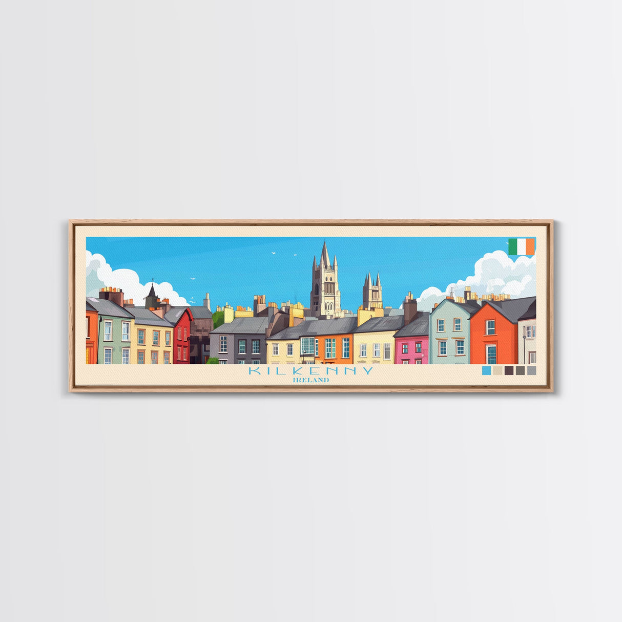 Kilkenny, Ireland Panoramic Travel Poster Canvas Print, Kilkenny, Ireland Painting, Ireland Art, Kilkenny Panoramic Travel Art, Travel Painting