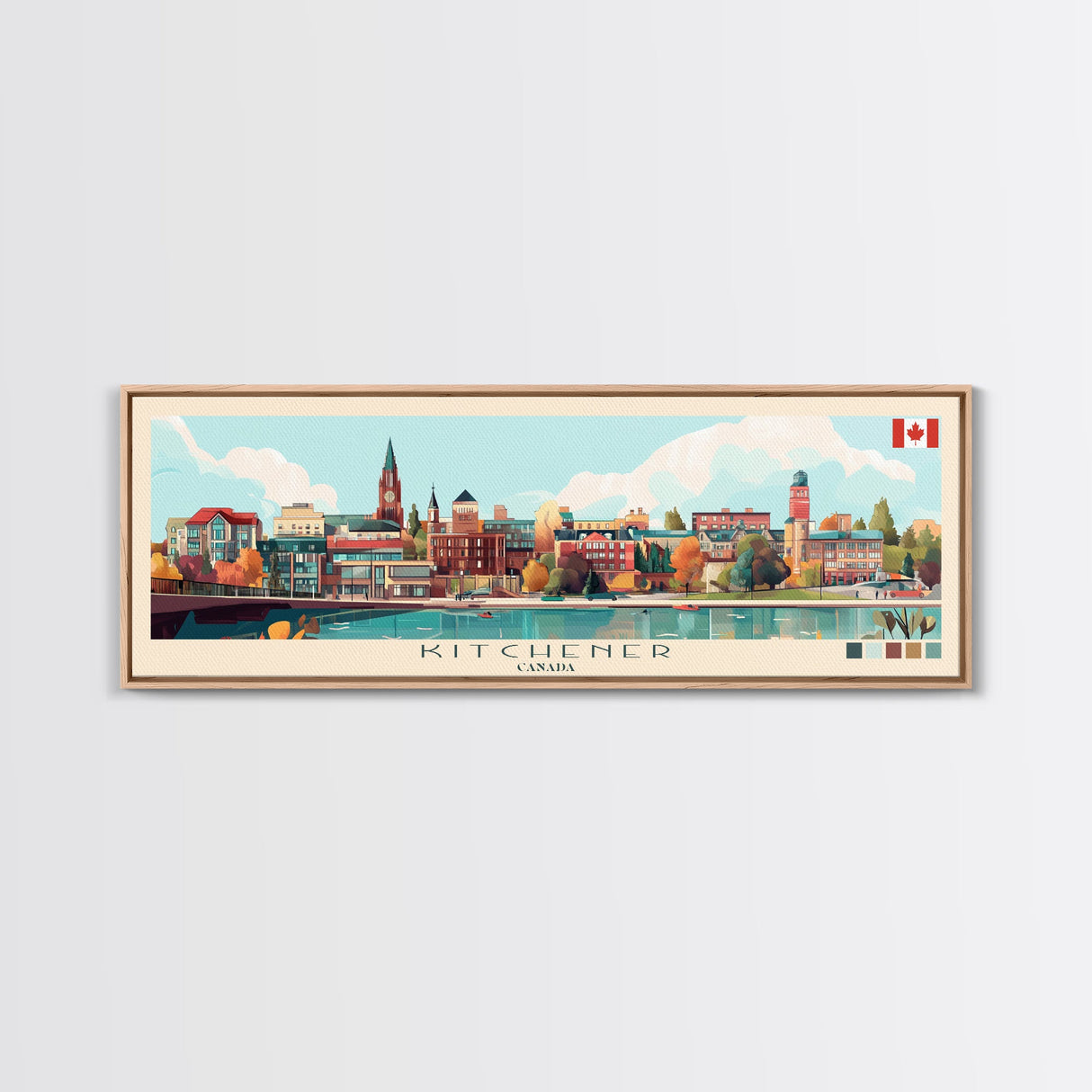 Panoramic Travel Poster Kitchener, Canada Canvas Print, Kitchener, Canada Painting, Canada Art, Kitchener Travel Art, Guest Room Painting