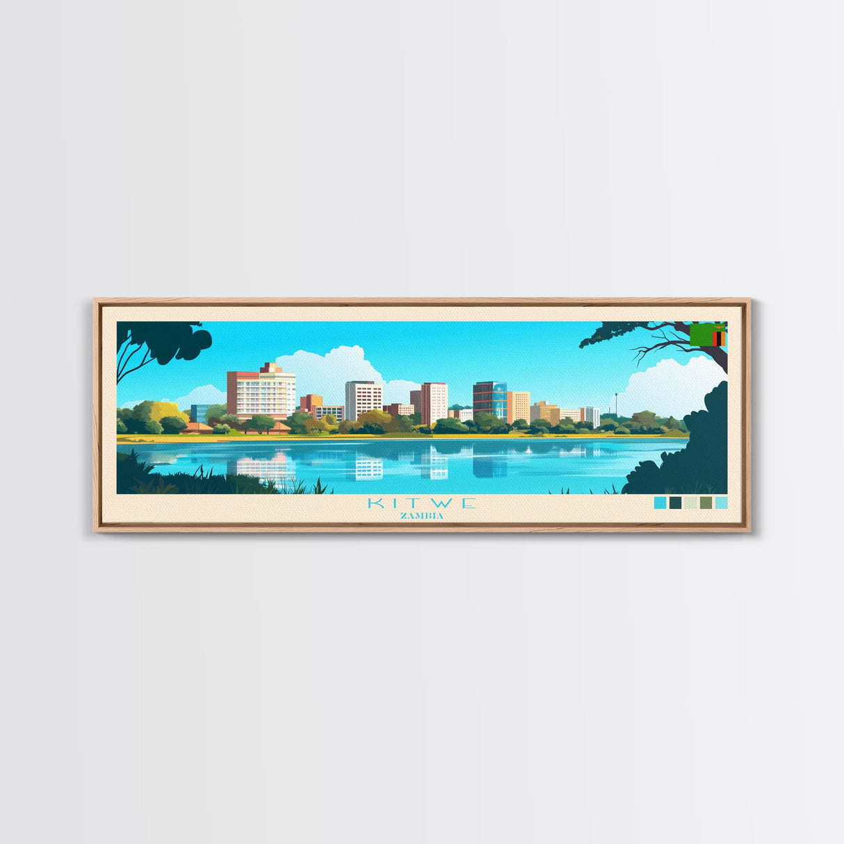 Kitwe, Zambia Panoramic Travel Poster Canvas Print, Kitwe, Zambia Painting, Zambia Art, Kitwe Panoramic Travel Art, Travel Painting