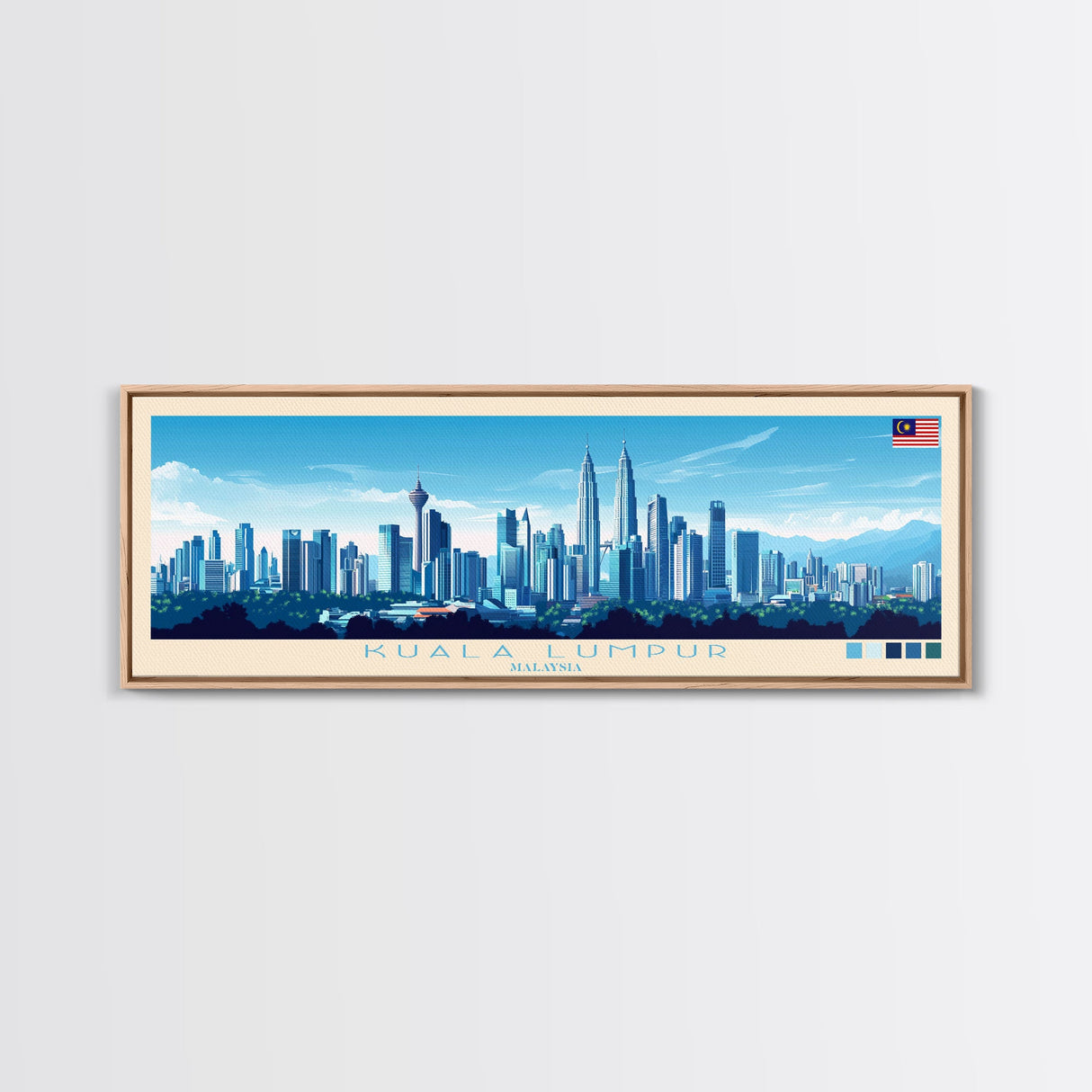 Kuala Lumpur, Malaysia Panoramic Travel Poster Canvas Print, Kuala Lumpur, Malaysia Painting, Malaysia Art, Kuala Lumpur Travel Art, Guest Room Painting