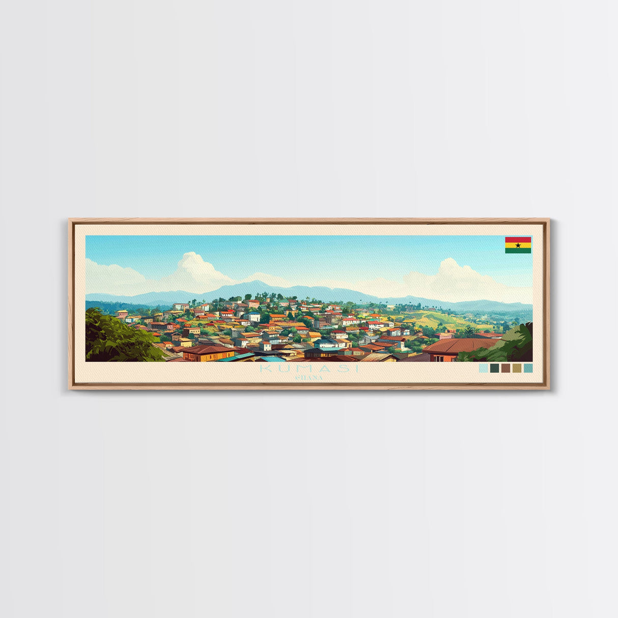 Kumasi, Ghana Panoramic Travel Poster Canvas Print, Kumasi, Ghana Painting, Ghana Art, Kumasi Panoramic Travel Art, Travel Painting