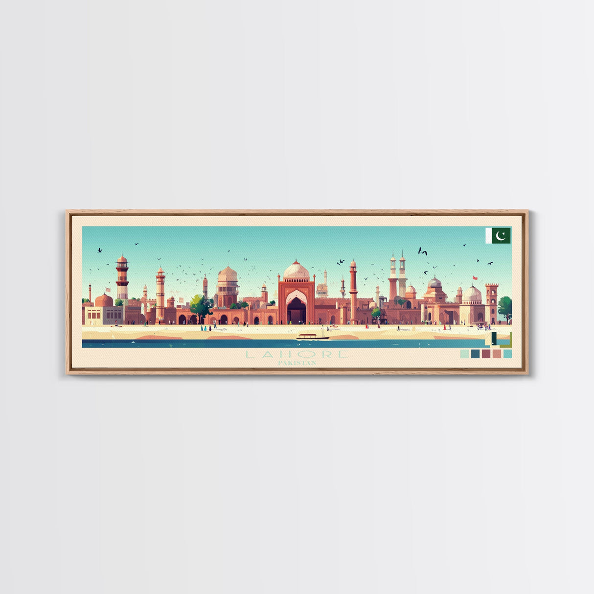 Lahore, Pakistan Panoramic Travel Poster Canvas Print, Lahore, Pakistan Painting, Pakistan Art, Lahore Travel Art, Guest Room Painting