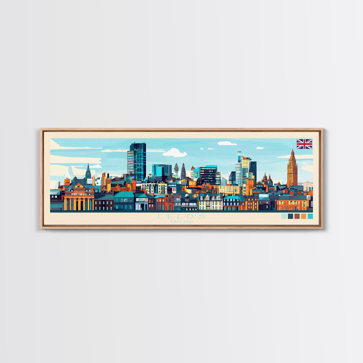 Panoramic Travel Poster Leeds, England Canvas Print, Leeds, England Painting, England Art, Leeds Travel Art, Guest Room Painting