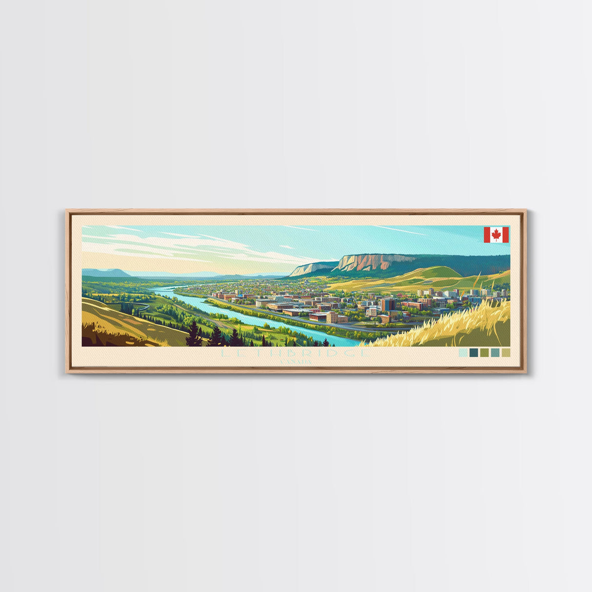 Lethbridge, Canada Panoramic Travel Poster Canvas Print, Lethbridge, Canada Painting, Canada Art, Lethbridge Travel Art, Living Room Painting