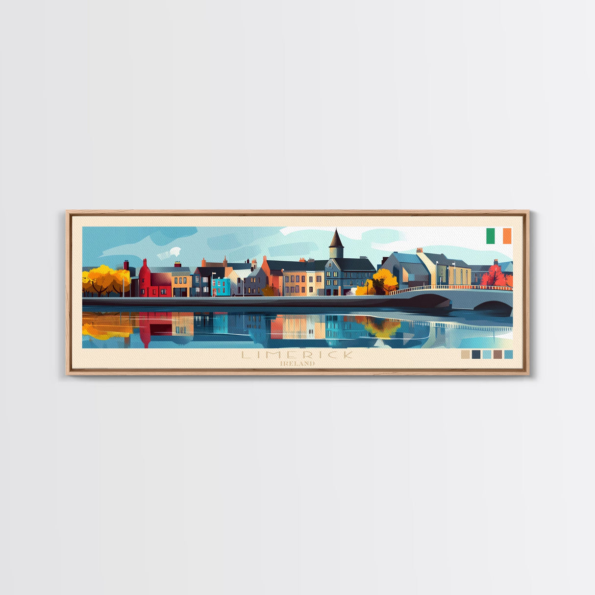 Limerick, Ireland Panoramic Travel Poster Canvas Print, Limerick, Ireland Painting, Ireland Art, Limerick Travel Art, Guest Room Painting