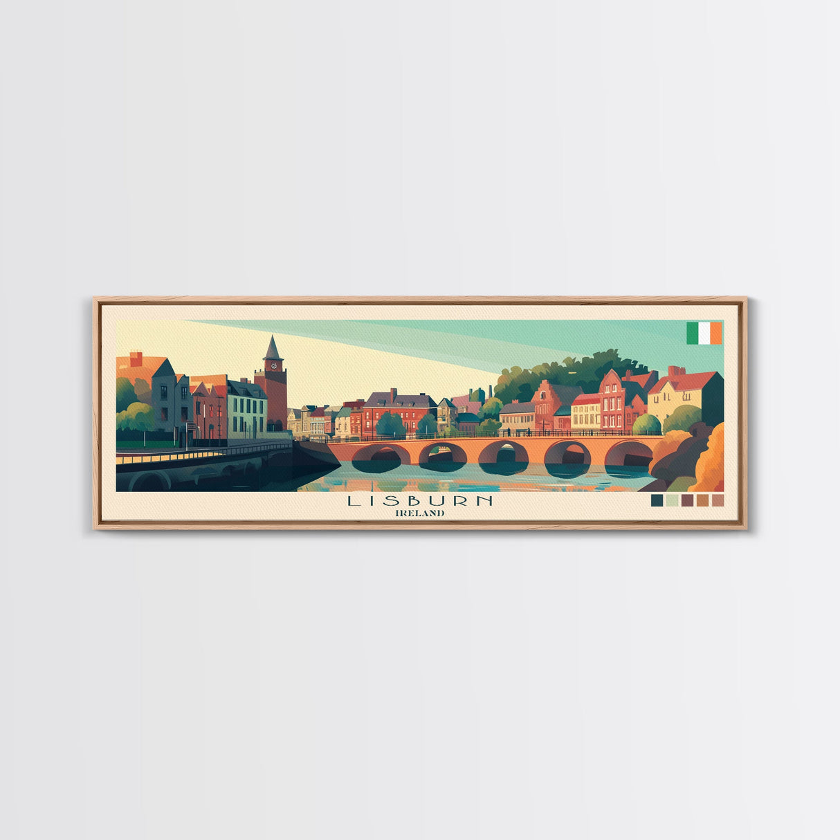 Lisburn, Ireland Panoramic Travel Poster Canvas Print, Lisburn, Ireland Painting, Ireland Art, Lisburn Panoramic Travel Art, Travel Painting