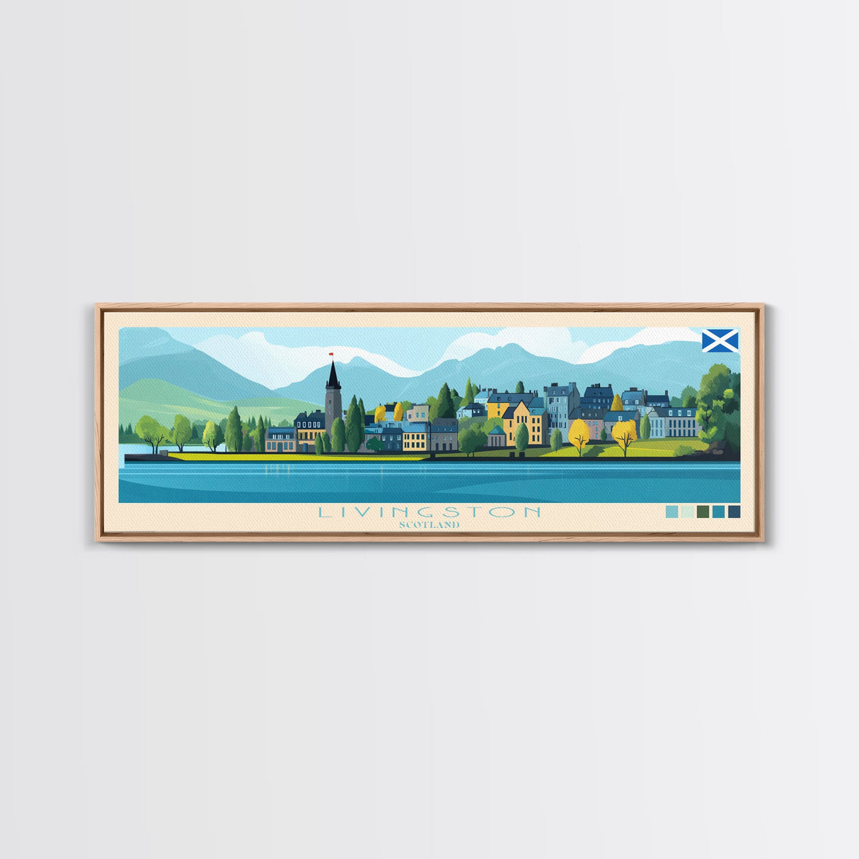 Livingston, Scotland Panoramic Travel Poster Canvas Print, Livingston, Scotland Painting, Scotland Art, Livingston Travel Art, Living Room Painting