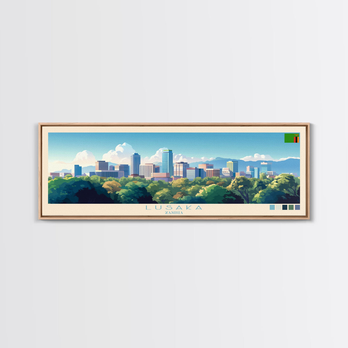 Lusaka, Zambia Travel Poster Panoramic Canvas Print, Lusaka, Zambia Painting, Zambia Art, Lusaka Travel Art, Guest Room Painting