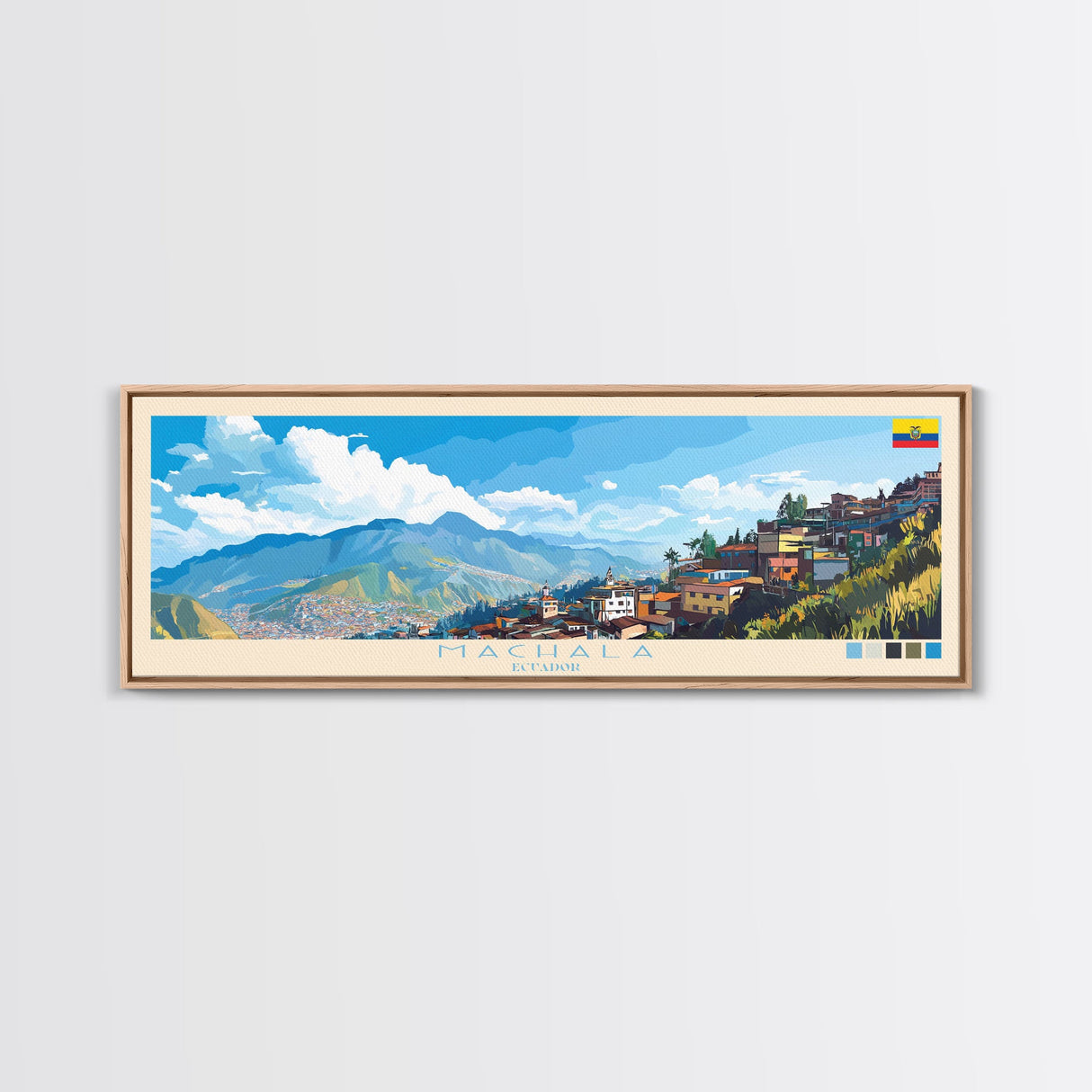 Panoramic Travel Poster Machala, Ecuador Canvas Print, Machala, Ecuador Painting, Ecuador Art, Machala Travel Art, Guest Room Painting