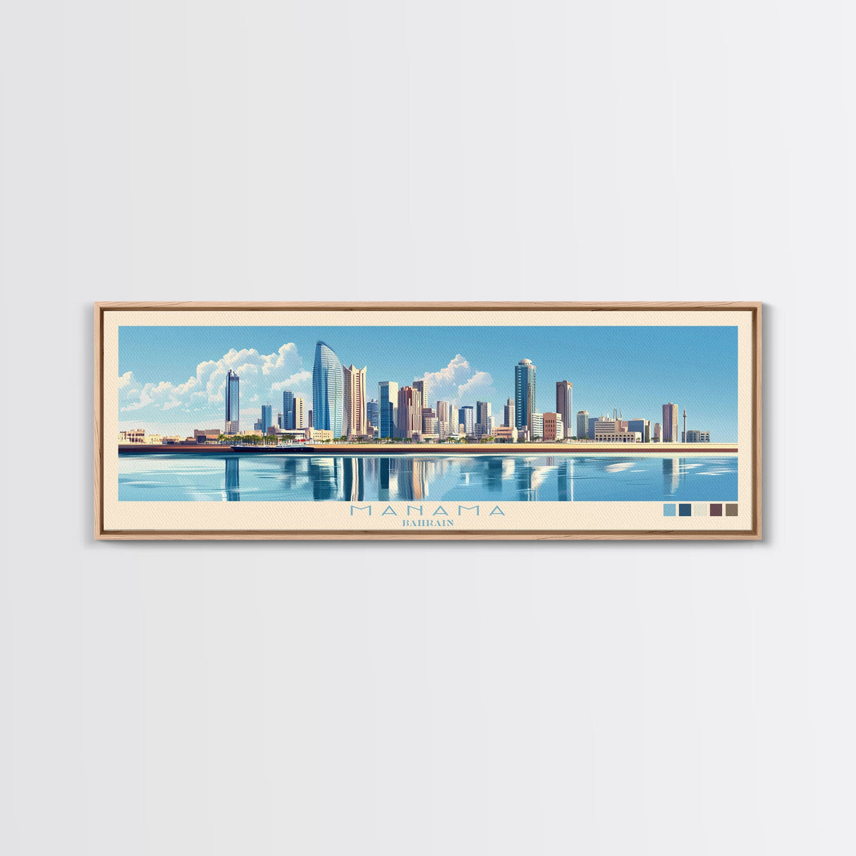 Manama, Bahrain Travel Poster Panoramic Canvas Print, Manama, Bahrain Painting, Bahrain Art, Manama Travel Art, Guest Room Painting