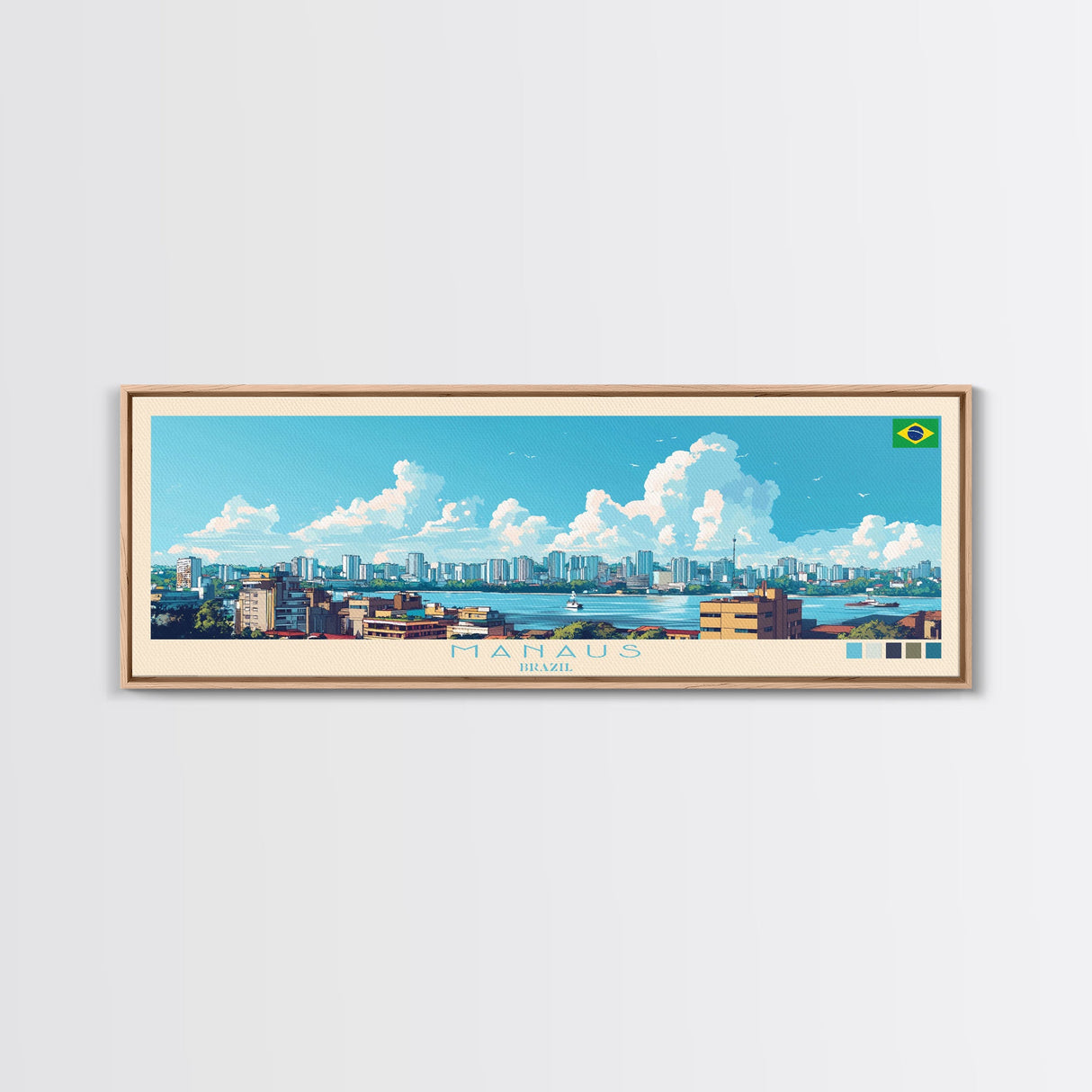 Manaus, Brazil Panoramic Travel Poster Canvas Print, Manaus, Brazil Painting, Brazil Art, Manaus Panoramic Travel Art, Travel Painting