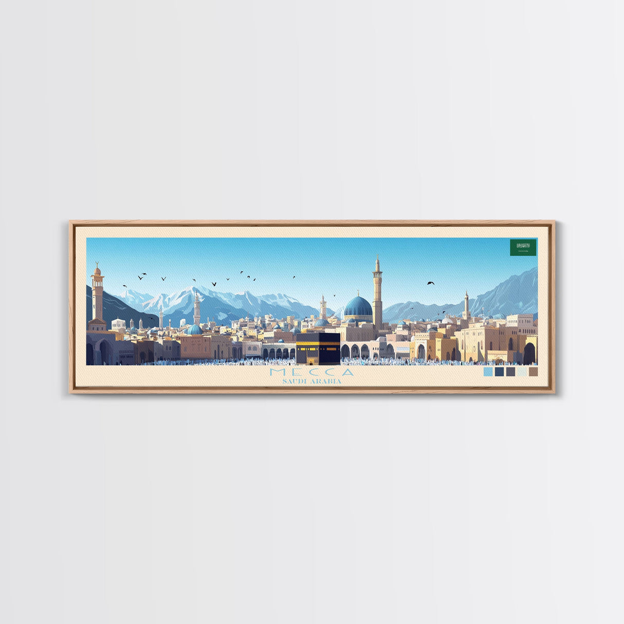 Mecca, Saudi Arabia Travel Poster Panoramic Canvas Print, Mecca, Saudi Arabia Painting, Saudi Arabia Art, Mecca Travel Art, Guest Room Painting