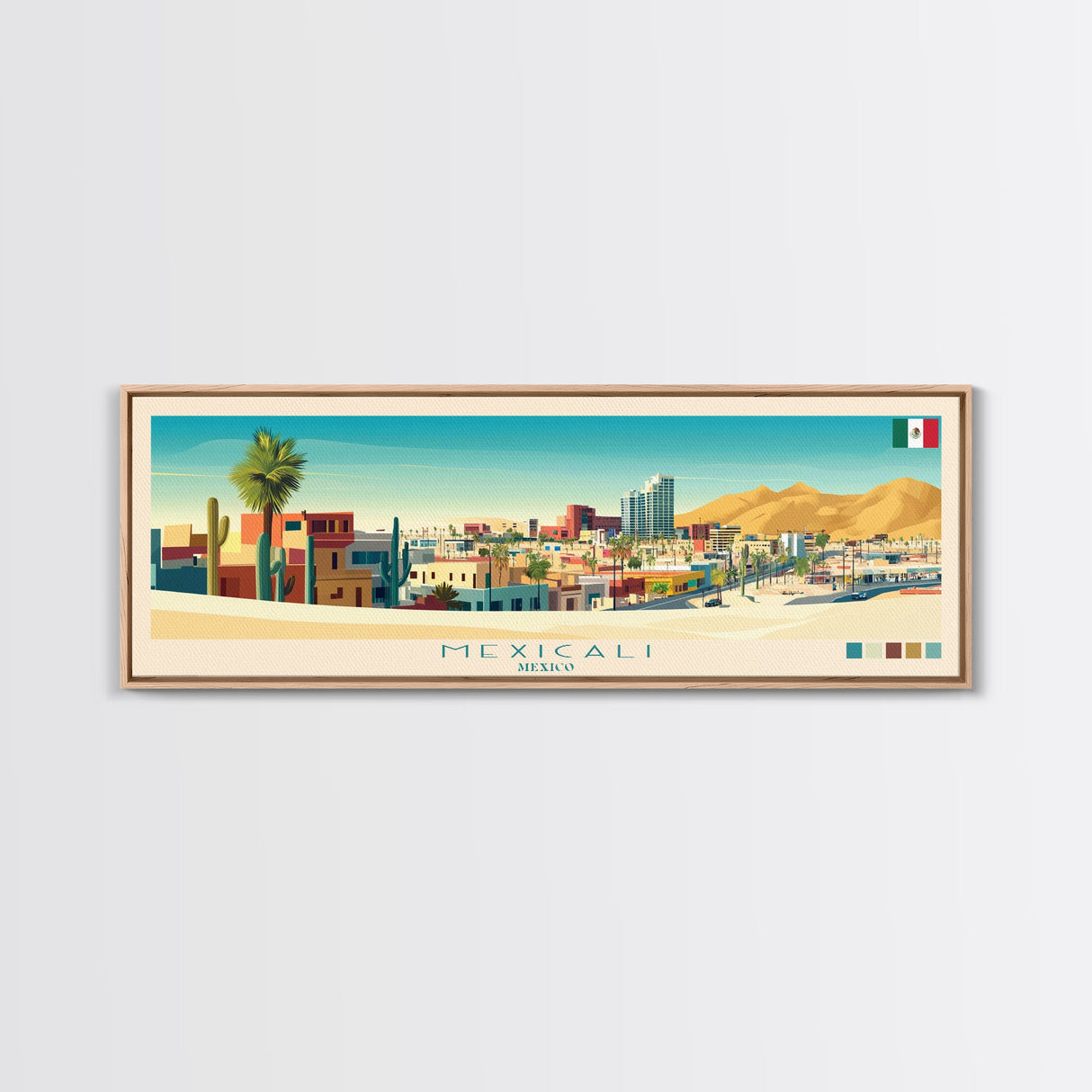 Mexicali, Mexico Panoramic Travel Poster Canvas Print, Mexicali, Mexico Painting, Mexico Art, Mexicali Panoramic Travel Art, Travel Painting