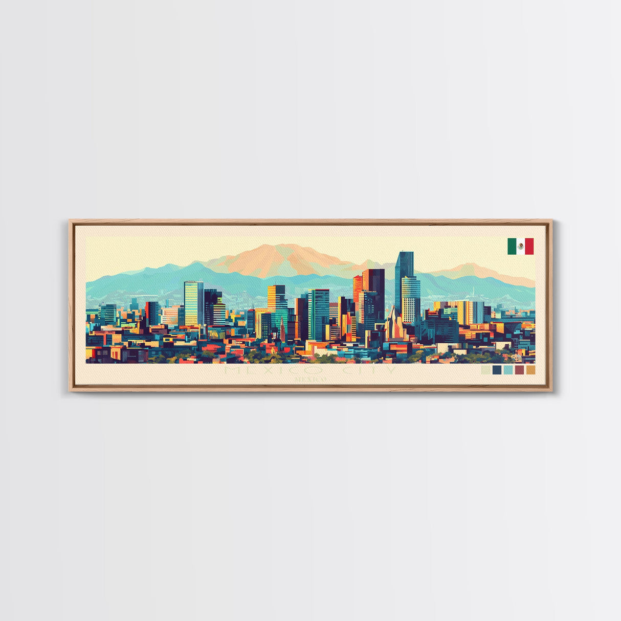 Mexico City, Mexico Panoramic Travel Poster Canvas Print, Mexico City, Mexico Painting, Mexico Art, Mexico City Travel Art, Guest Room Painting