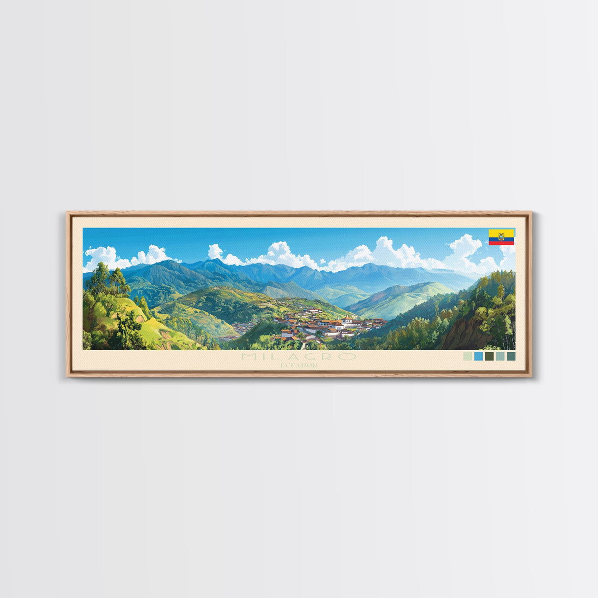 Panoramic Travel Poster Milagro, Ecuador Canvas Print, Milagro, Ecuador Painting, Ecuador Art, Milagro Travel Art, Guest Room Painting