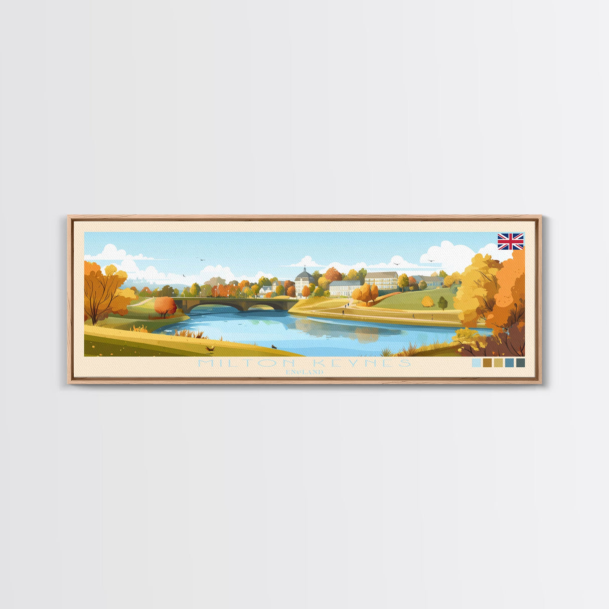 Milton Keynes, England Panoramic Travel Poster Canvas Print, Milton Keynes, England Painting, England Art, Milton Keynes Panoramic Travel Art, Travel Painting