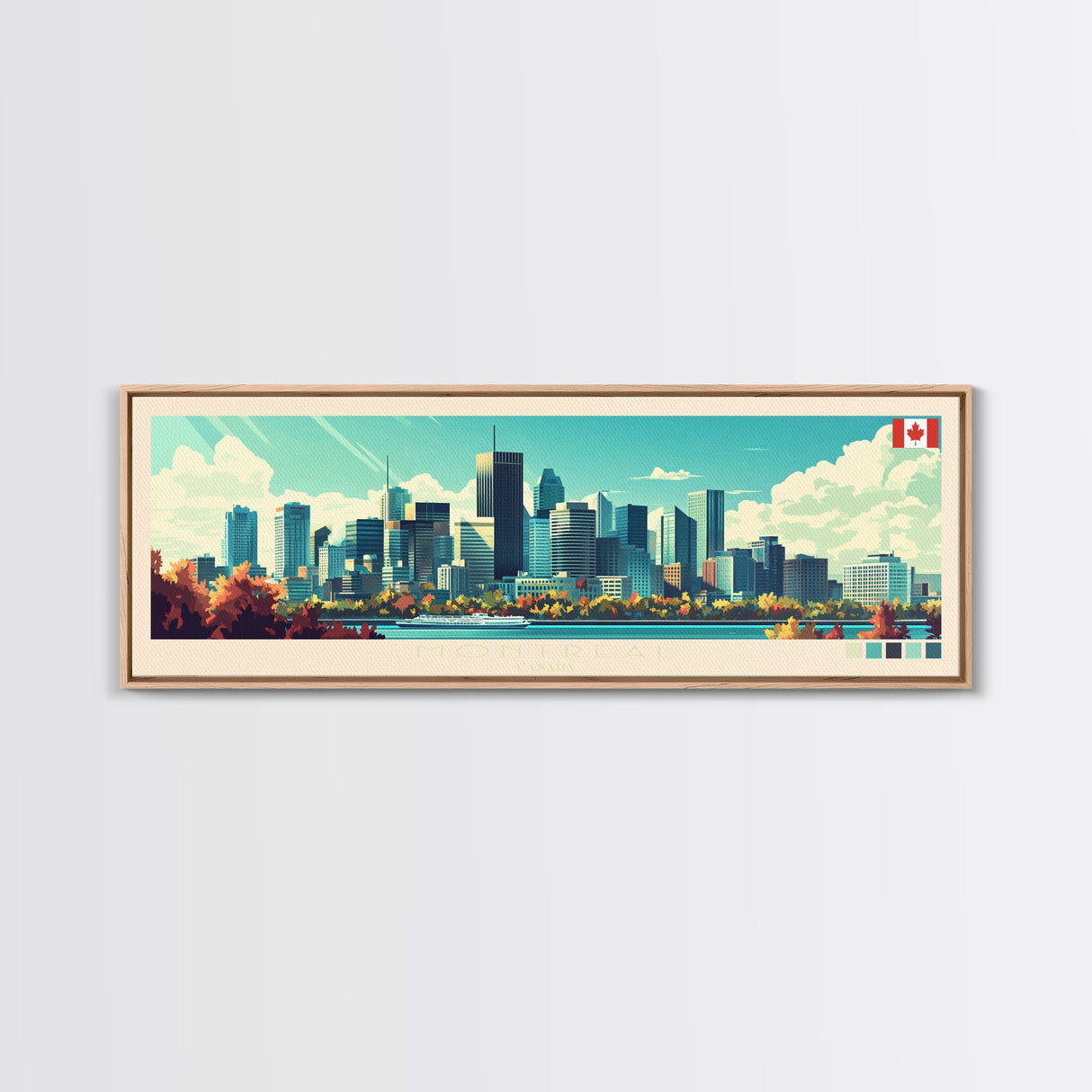 Montreal, Canada Panoramic Travel Poster Canvas Print, Montreal, Canada Painting, Canada Art, Montreal Travel Art, Guest Room Painting