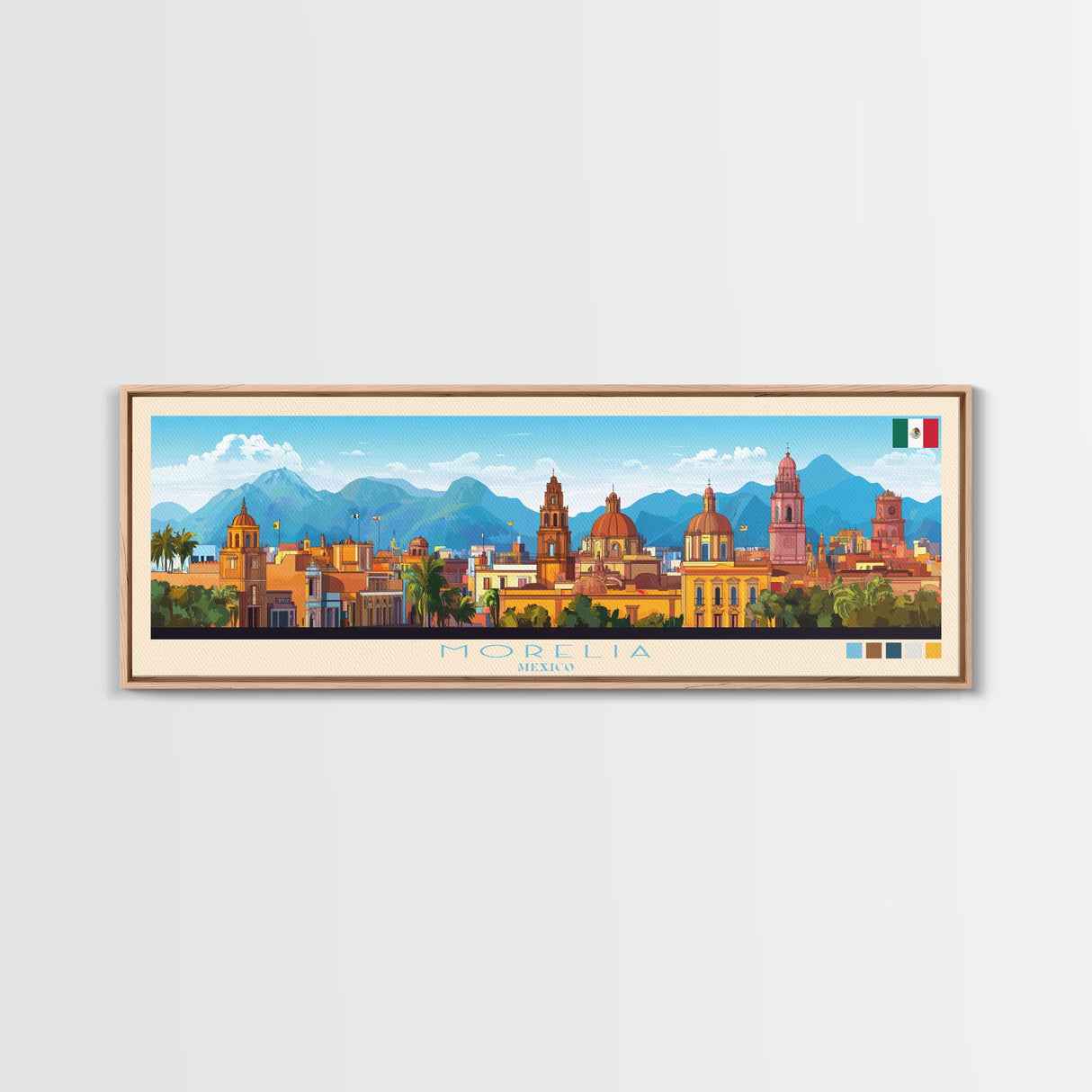 Morelia, Mexico Panoramic Travel Poster Canvas Print, Morelia, Mexico Painting, Mexico Art, Morelia Travel Art, Living Room Painting