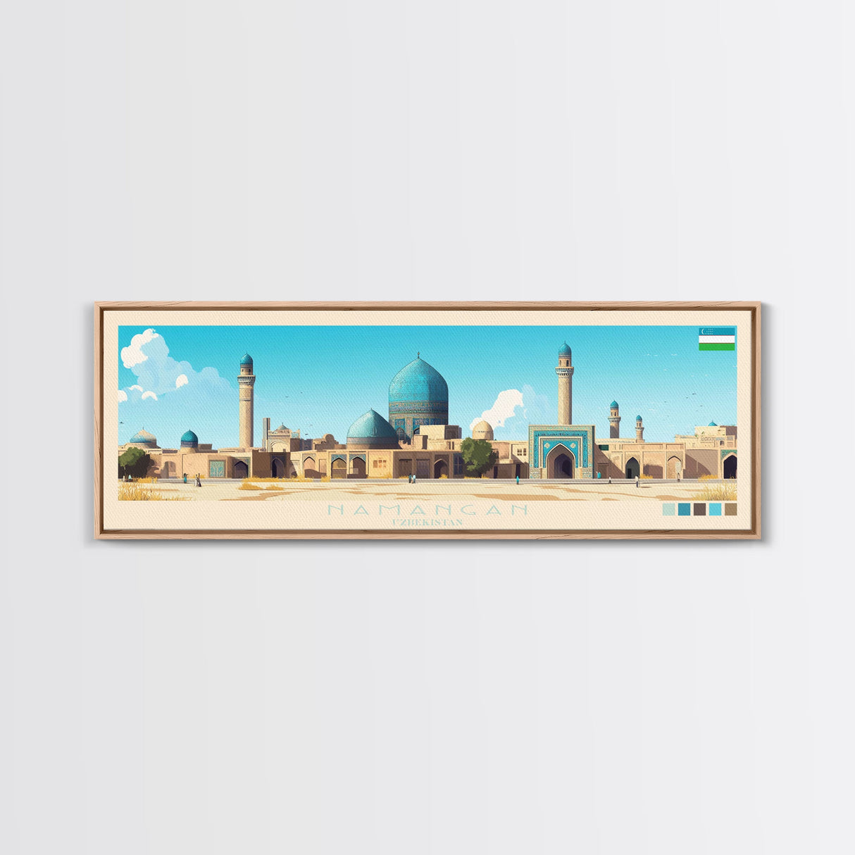 Namangan, Uzbekistan Travel Poster Panoramic Canvas Print, Namangan, Uzbekistan Painting, Uzbekistan Art, Namangan Travel Art, Guest Room Painting