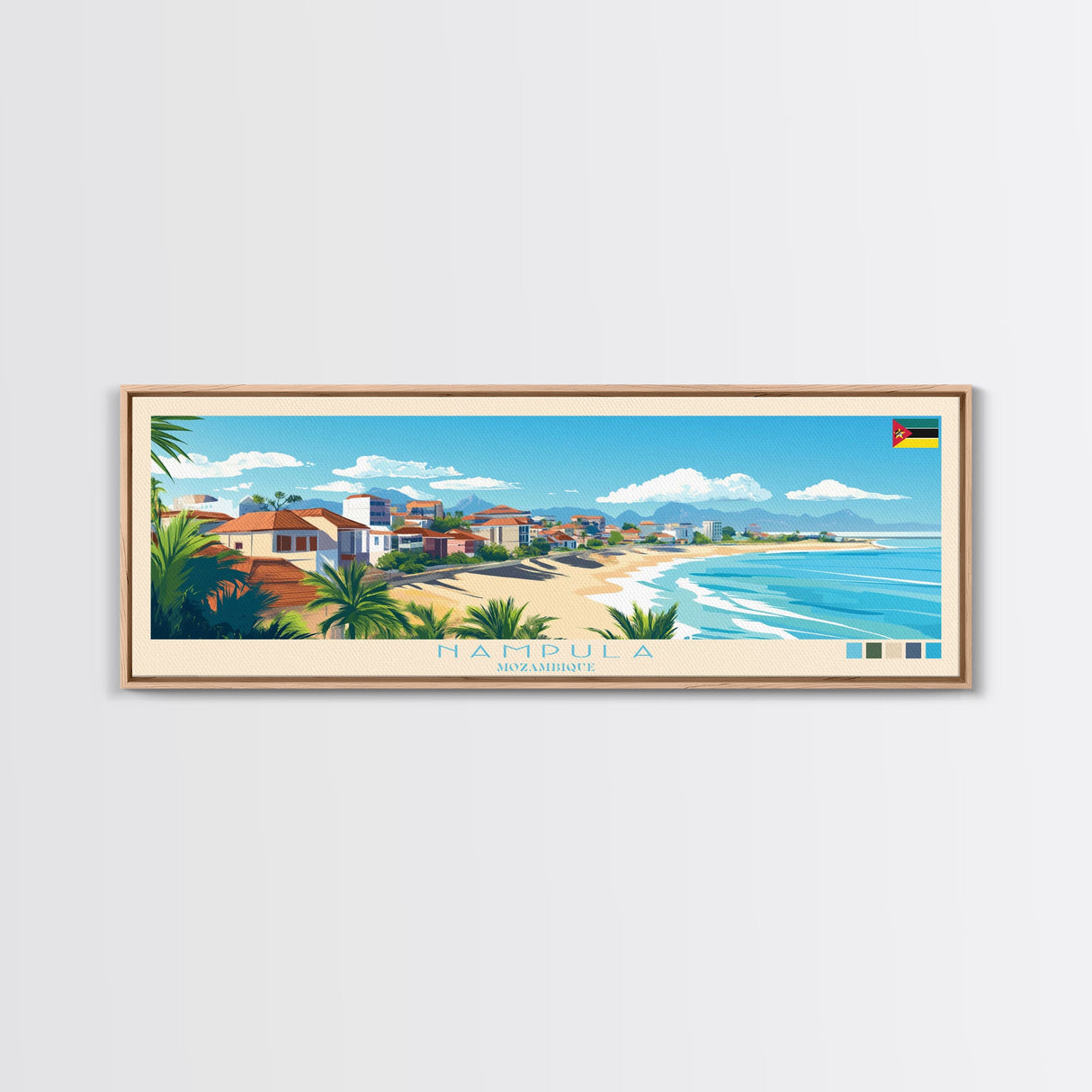 Nampula, Mozambique Panoramic Travel Poster Canvas Print, Nampula, Mozambique Painting, Mozambique Art, Nampula Panoramic Travel Art, Travel Painting